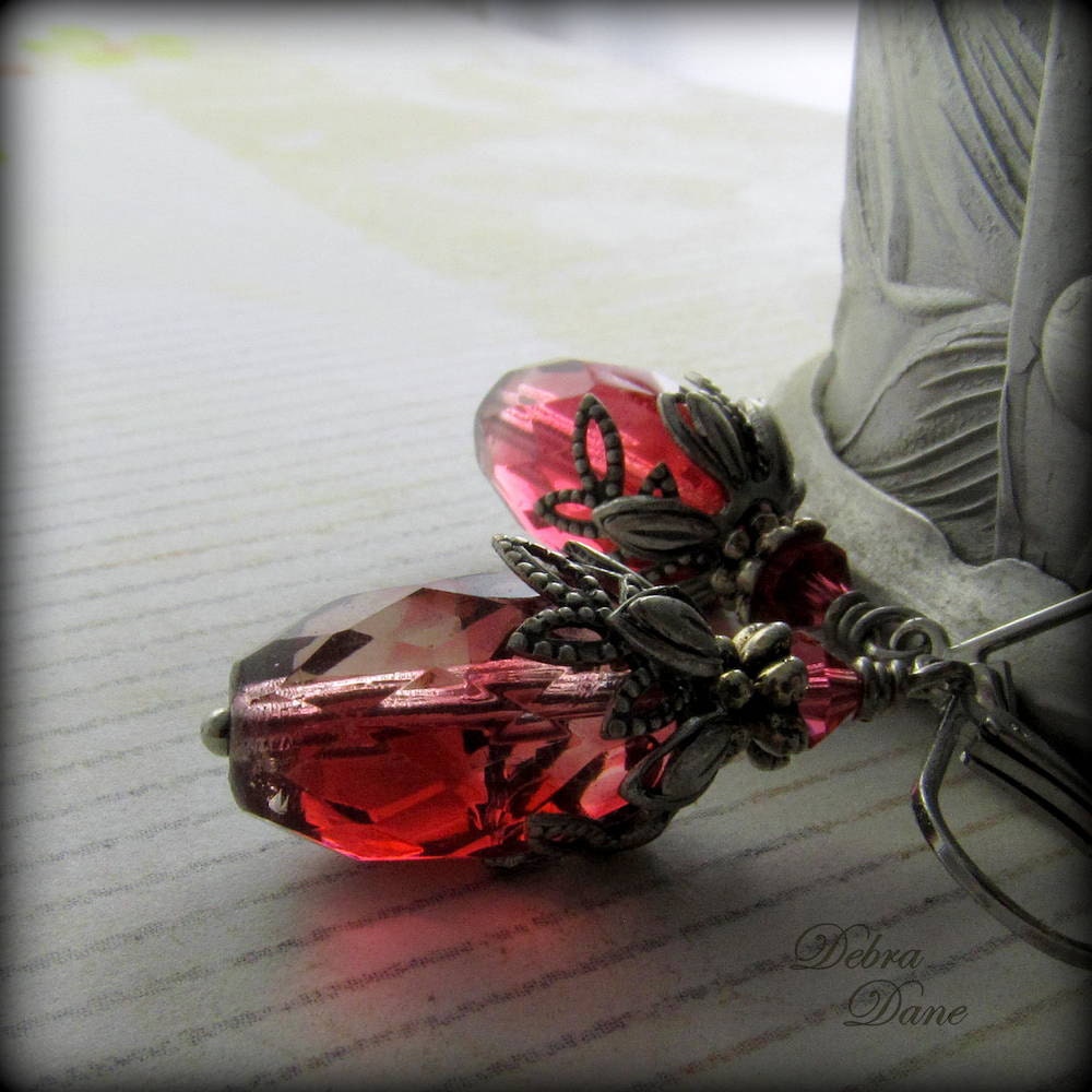 Ruby Earrings, Rose Bud Earrings, Hot Pink Earrings, Gift for Gardener, Strawberry Earrings, Leverback Earrings, Clip on Earrings