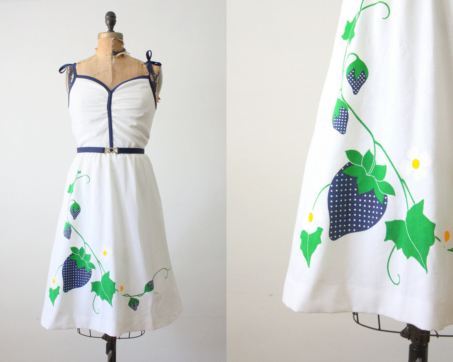 vintage 1970's strawberry print dress