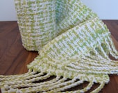 Handwoven White and Apple Green Scarf
