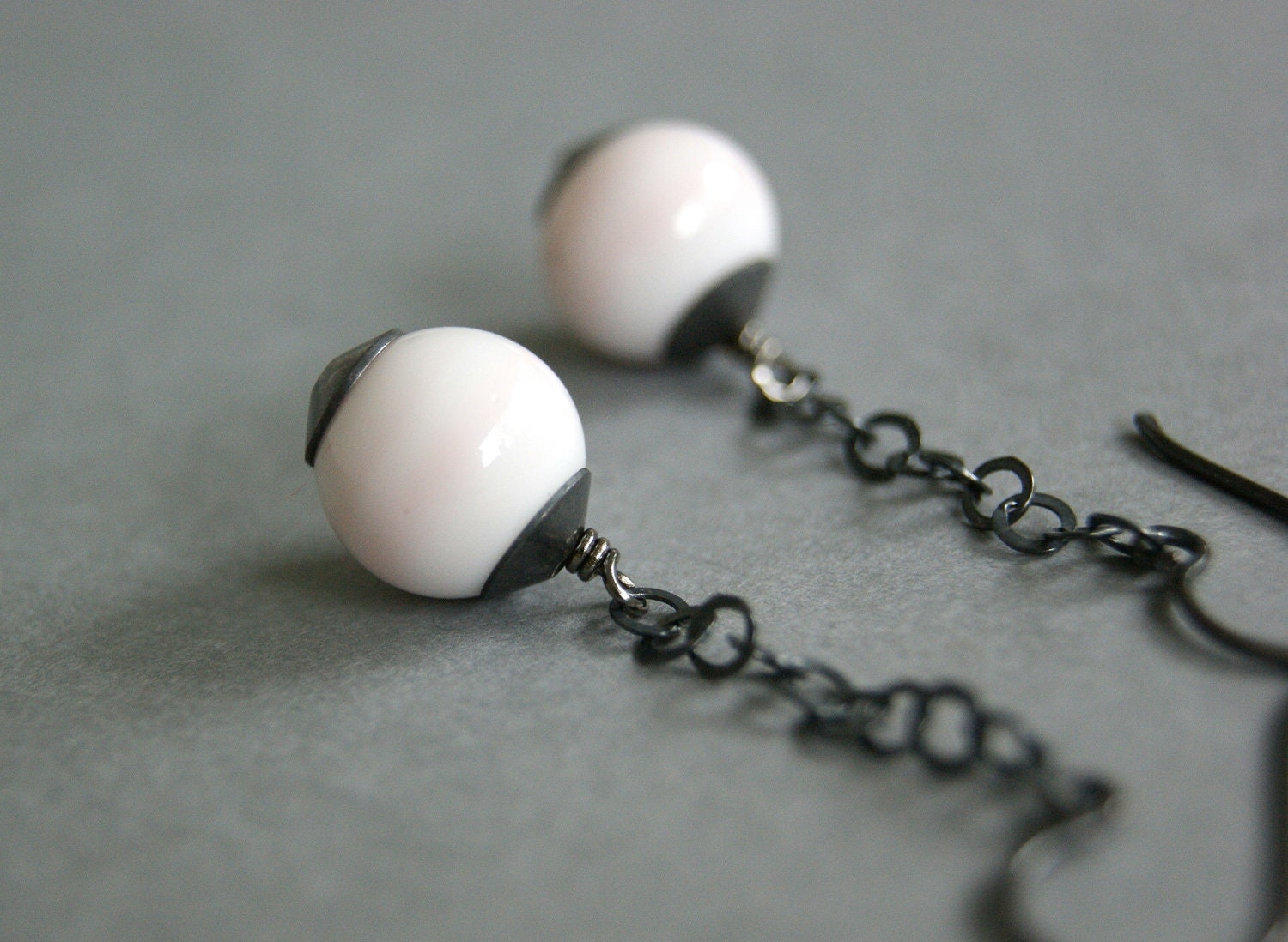 Earrings wih Angelskin Pink Vintage Beads - Oxidized Sterling Silver, Glass