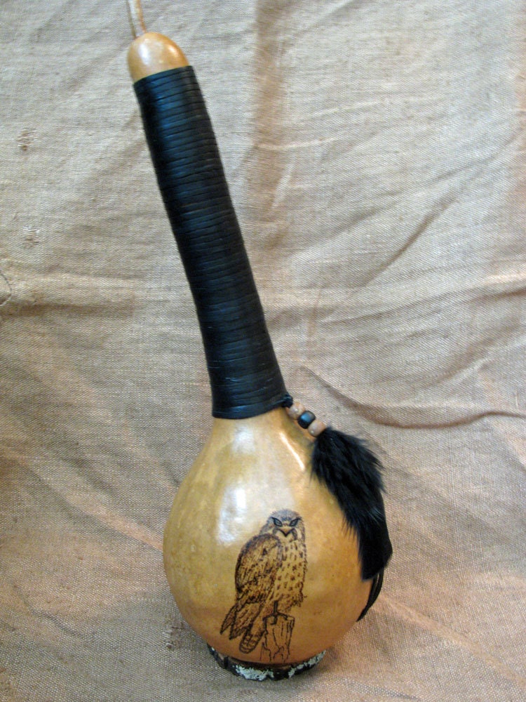 Gourd Art - Pyrographed Kestrel