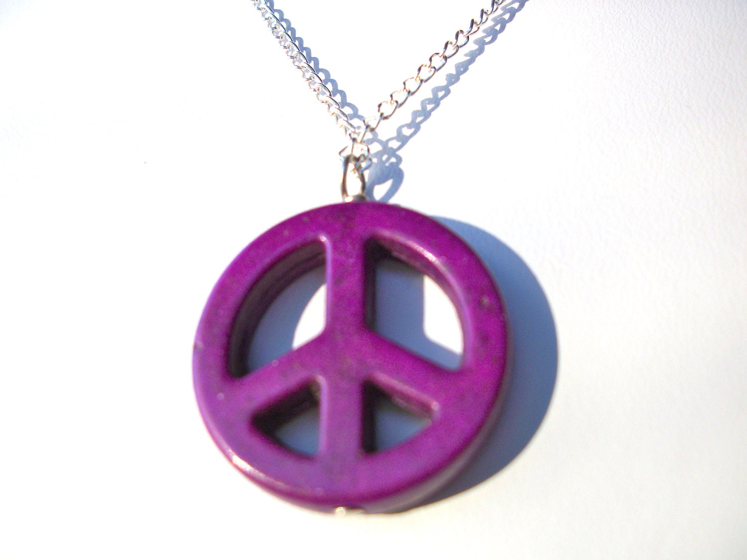 Peace Sign Necklace purple stone pendant on silver chain hippie jewellery choose your color