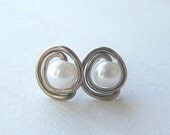 Titanium Grace Stud Earrings - pure titanium pearl post earrings