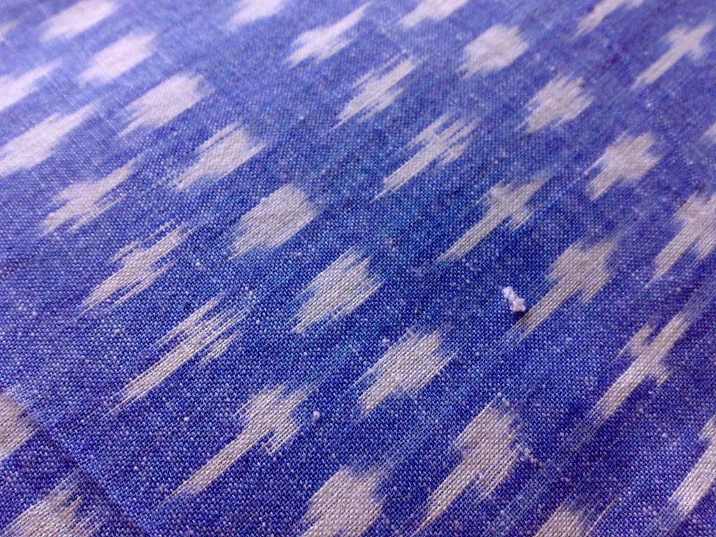 Handloom Cotton Ikat Fabric Denim Blue White Indian Cross