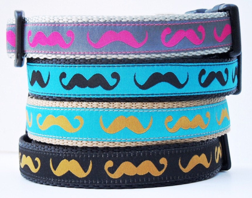 The Hipster - Mustache Dog Collar / Adjustable / Pet Accessories / Handmade / Handlebar Mustache / Collars