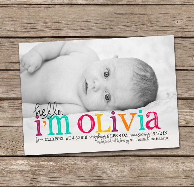 Birth Announcement : Hello Carter Baby Boy Custom Photo Birth Announcement