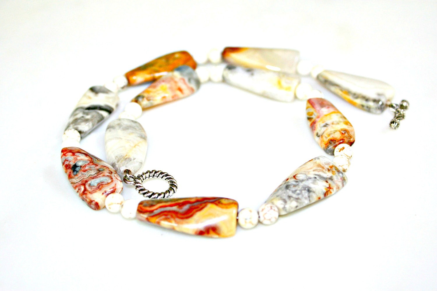 Golden Honey Agate Necklace - Gorgeous Natural Crazy Lace Swirl Gemstones with Sterling Silver Toggle by Mei Faith
