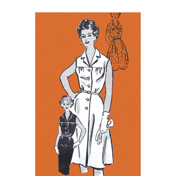 1960s Mad Men Shirt Dress Pattern Mail Order 4873 Flared Full or Slim Skirt Bust 37 Half Size Vintage Sewing Pattern