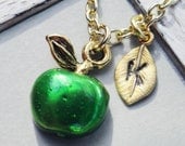 Apple Necklace - Teacher Gift - Personalized with Your Initial of Choice - Big Apple NYC