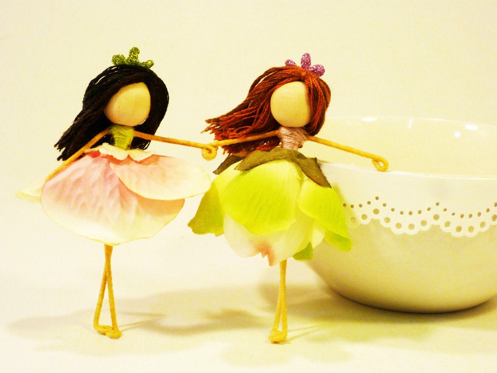 Three Fairy Princess Dolls - Dollholuse Dolls, Forest Fairies, Flower Dolls, Fairy Gift