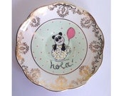 Cute Panda - Hola - Vintage Plate