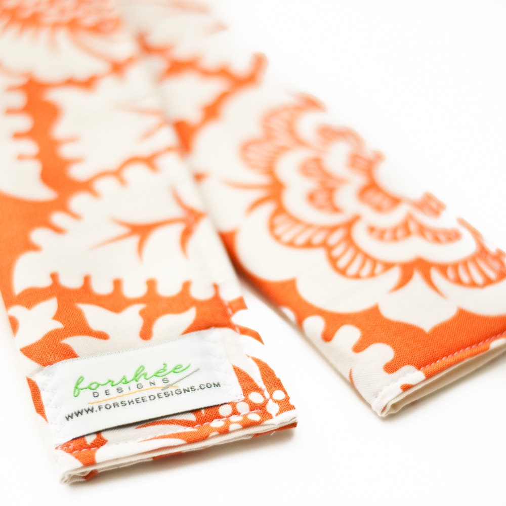 Padded Camera Strap Cover -- Orange Ivory Blockprint Blossom  -- Ready To Ship