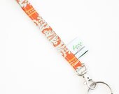 Fabric Key Fob Wristlet -- Orange and Aqua Damask -- Ready To Ship