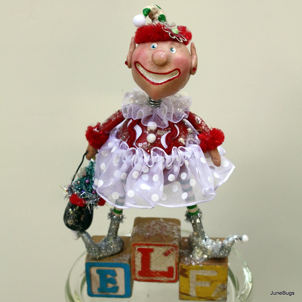 Christmas Elf Folk Art Holiday Collectible Art Doll