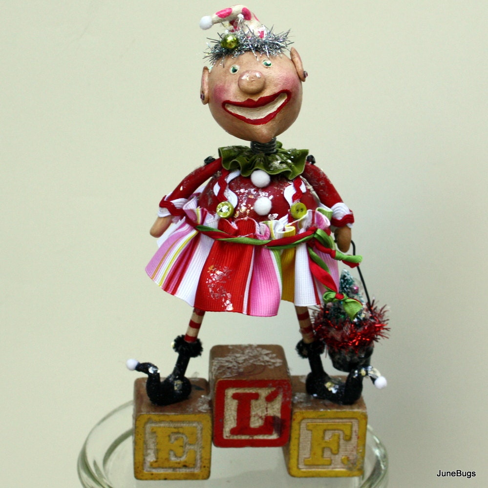 Christmas Holiday Elf Girl Folk Art Doll Decoration
