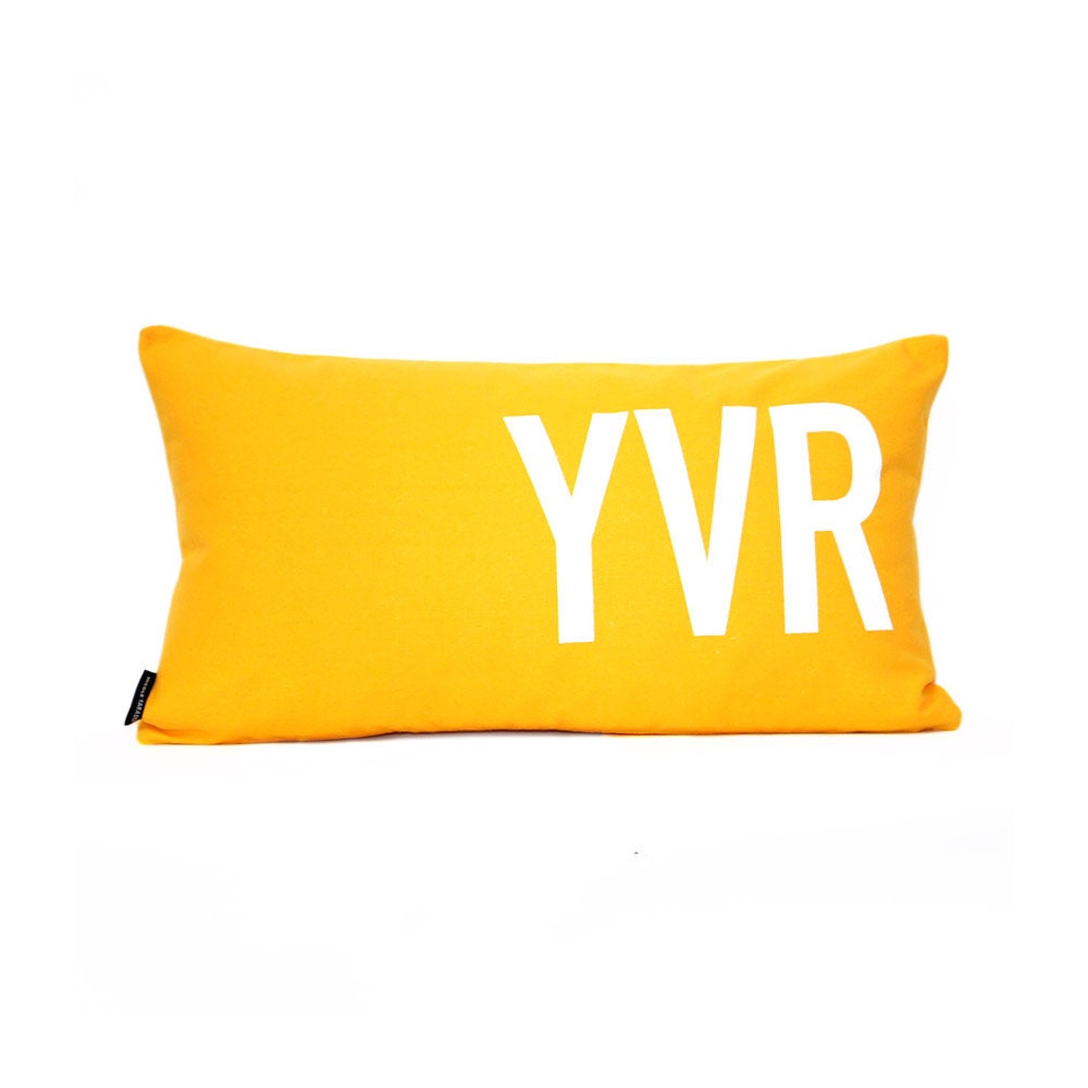 YVR Airport Code Pillow in Yellow with fill