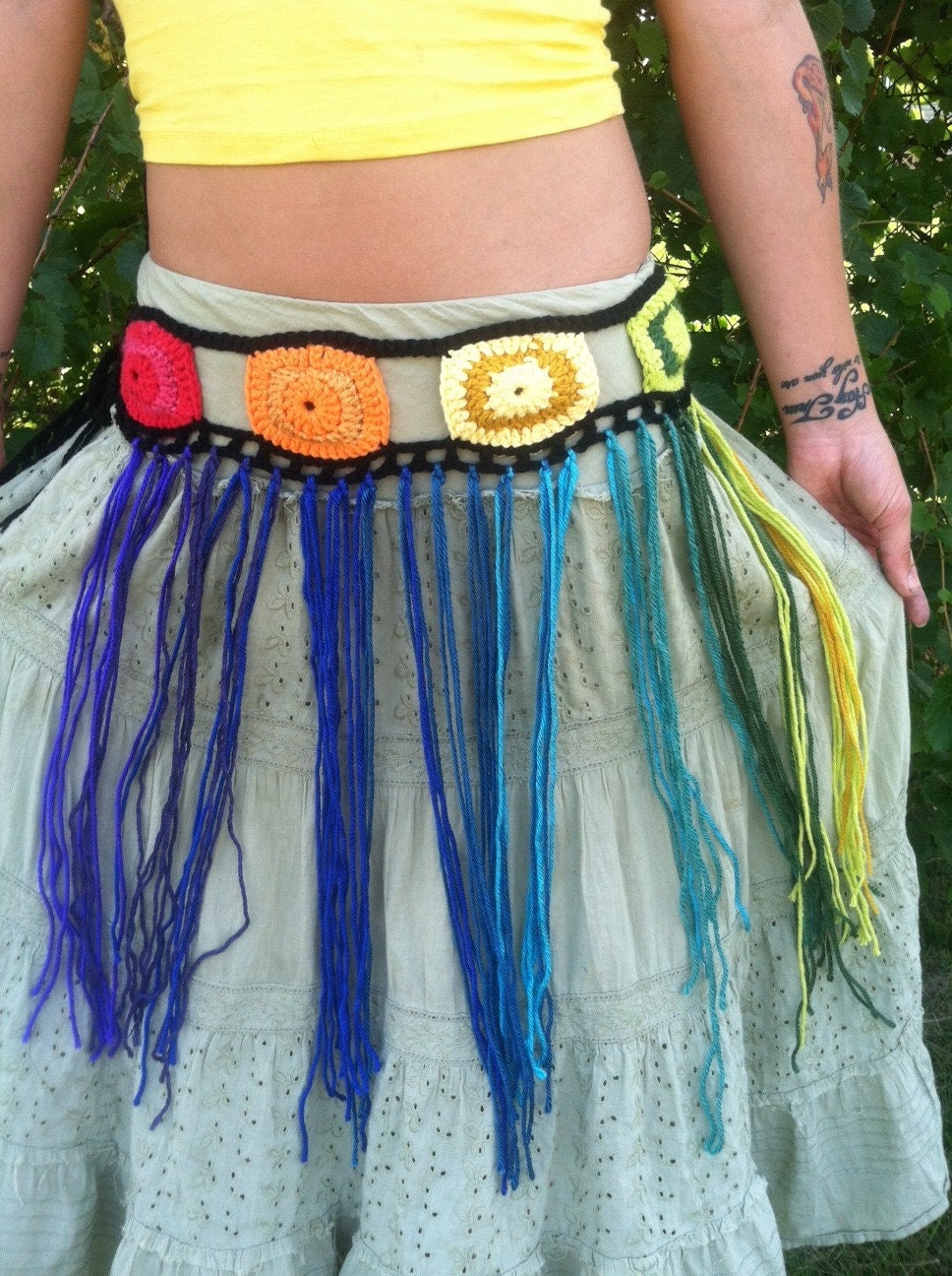 Energy wheel chakra hip wrap / fringe skirt