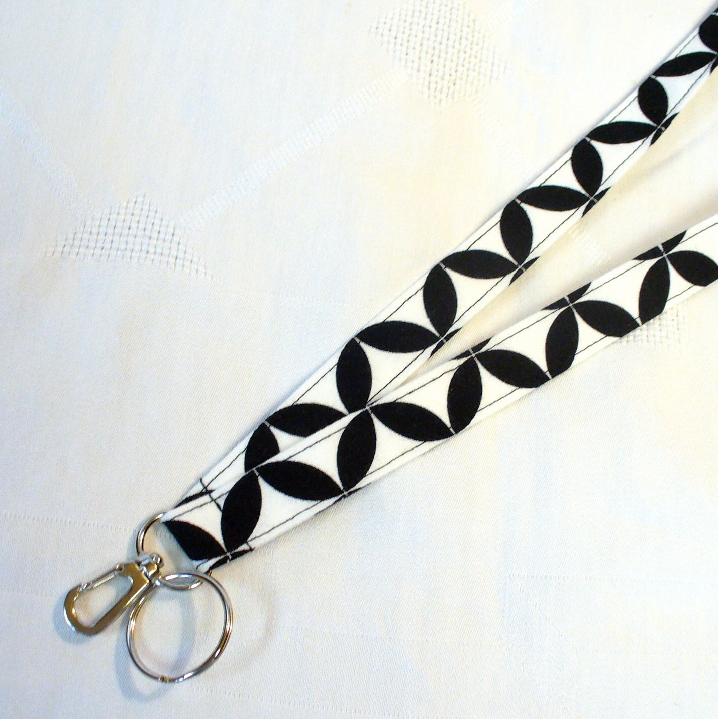 Alexander Henry Fabric Unisex Lanyard Breakaway Lanyard ID Badge Holder ID Clip Key Ring Fob Black White Diamond Eye Geometric MTO