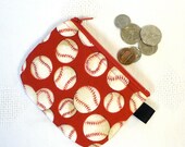 Baseballs Fabric Mini Coin Pouch Little Zipper Change Purse Red White Handmade Boys Coin Purse Zipper Wallet MTO