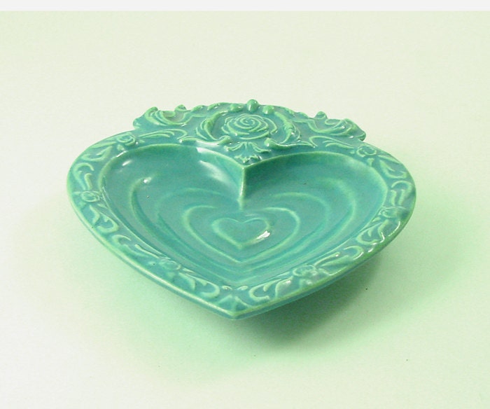 HEART Dish  in Turquoise Glaze Handmade ceramic Pottery