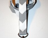Lanyard / ID Holder with lobster claw clasp Gray Chevron Zig Zag