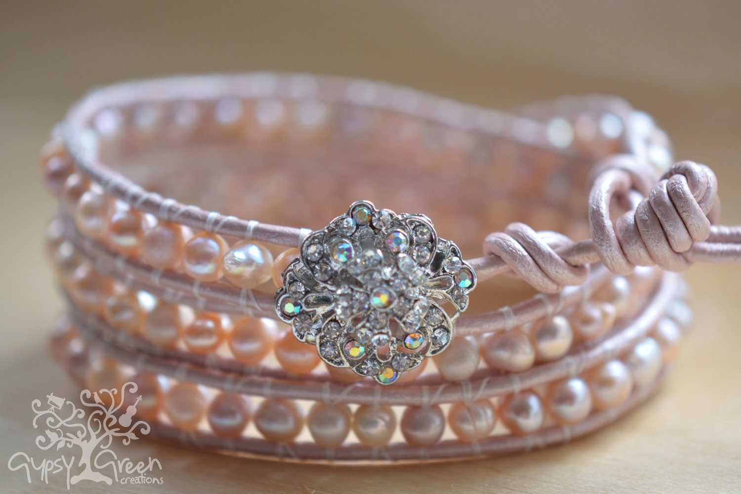 Bride/Bridesmaid Antiqued Rhinestone Beaded Leather Wedding Wrap Bracelet