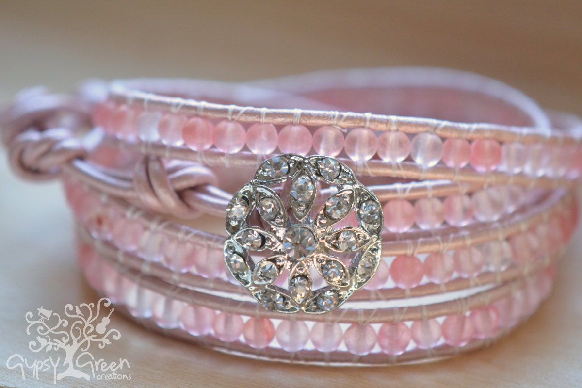 Bride/Bridesmaid Antiqued Rhinestone Beaded Leather Wedding Wrap Bracelet