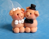 Handmade Miniature Piggy Bride and Groom Wedding Cake Topper or Cupcake Topper