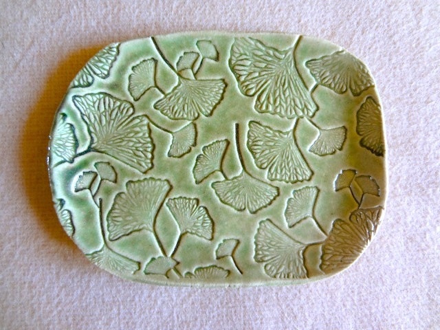 Lovely Handmade Stoneware Ginkgo LEAF Soap or Ring Dish
