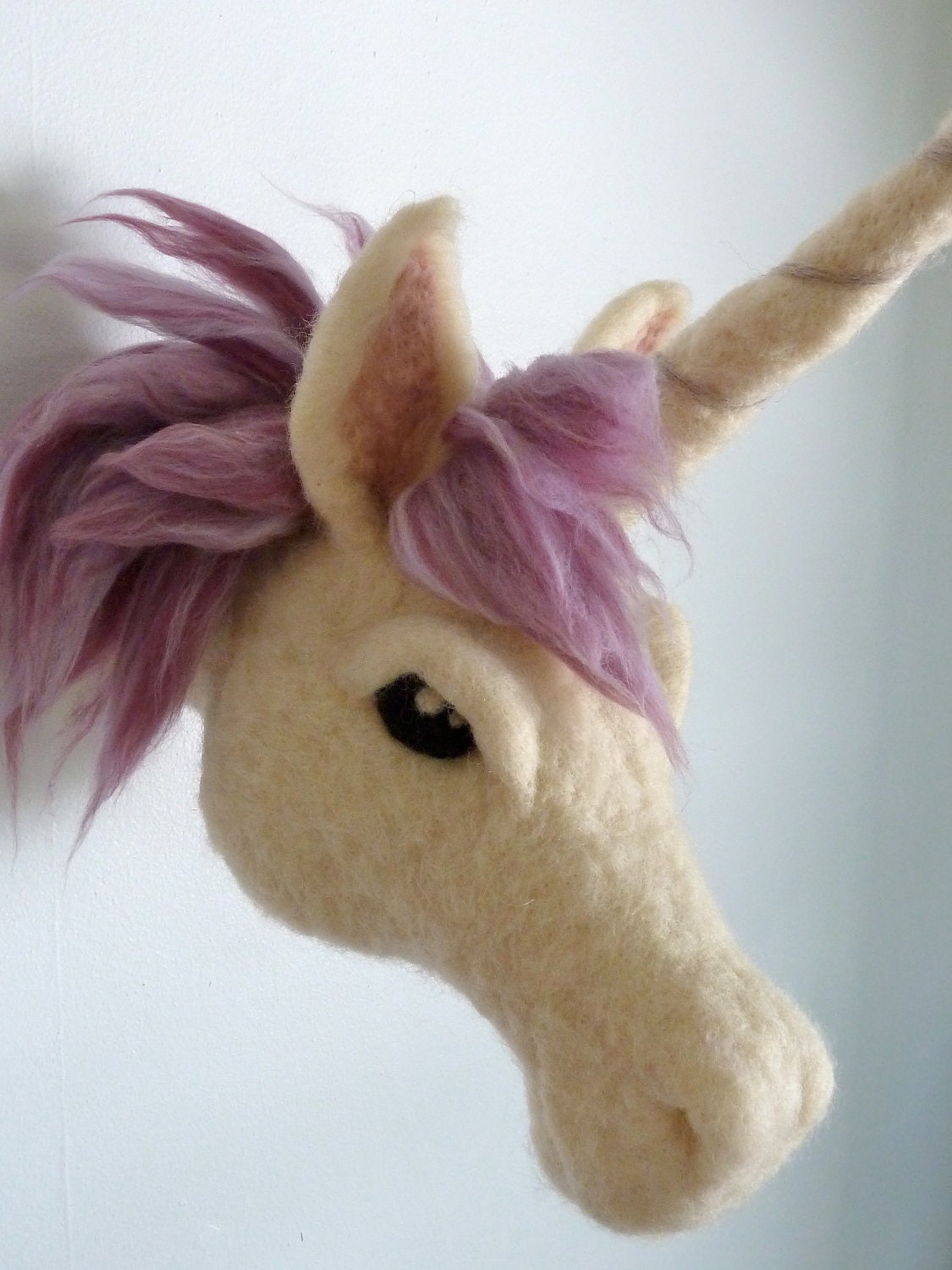 Unicorn Wall Mount, Mulberry Purple Mane Unicorn Wall Hanging, Felted Wool Unicorn Faux Taxidermy