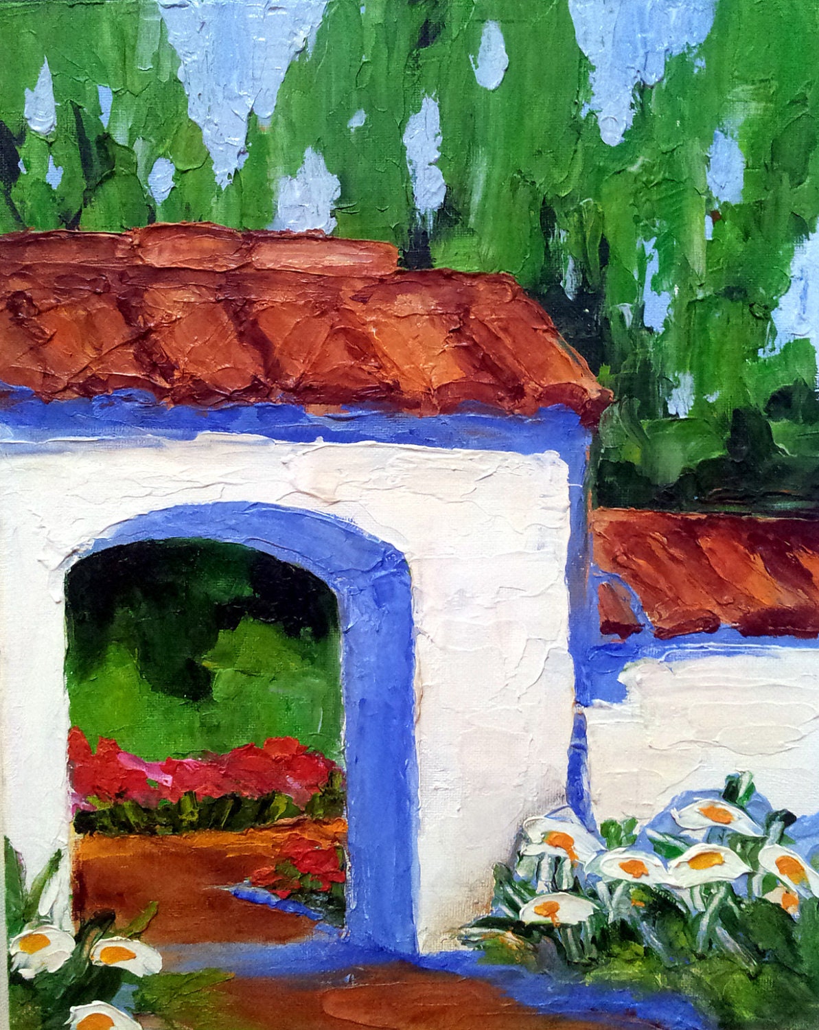 Original Painting Impressionist Landscape MISSION FLOWER GARDEN Lynne French Art 11x14