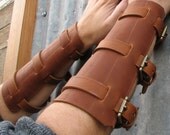 Steampunk Burnt Umber Brown Leather Gauntlets with Antiqued Brass Hardware