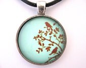 Birds on Branch Silhouette Glass Tile Pendant