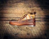 Handcrafted HIGHTOP Leather Boat Shoes - Oiled Tan Cowhide with Southwest Inspired Patterned Wool Detail - MADE to ORDER