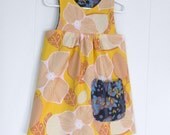 READY TO SHIP 3T // Vintage Style Girls Reversible Jumper / Gold Retro Flowers / Navy Pocket / by PerryFinalia