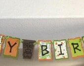 Tropical Hawaiian Grean and OrangeTiki HAPPY BIRTHDAY Banner/Garland, aloha, party, decoration, luau