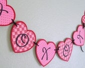 SALE - was 12.20 - XOXOXO Hugs and Kisses Heart Shaped Valentine Banner, Garland swag bunting decoration decor red pink
