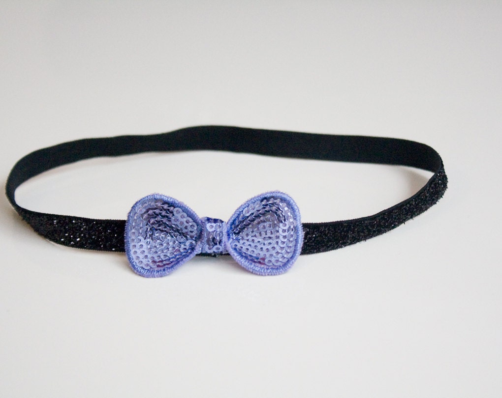Baby Headband with Lavender Sequin Bow and Black Glitter Elastic
