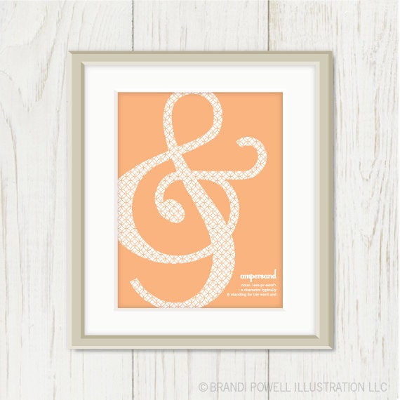 Ampersand Wall Art: Typography Poster, Nursery Art, Girls Room, Geometric Pattern - Peach, Pink, Salmon, Coral - 8 x 10 Choose Your Color