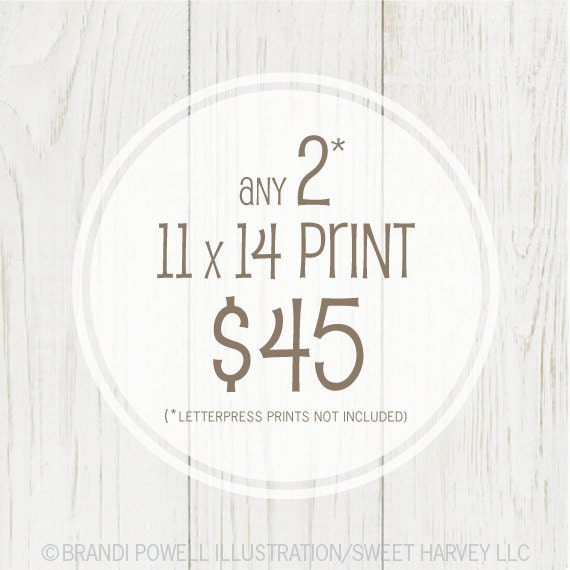 Package Deal: Any 2 Digital Art Prints 11 x 14 - Personalized Art, Nursery Art,Typography Poster, Inspirational Quote Print