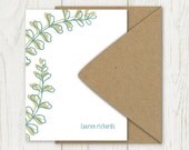 Spring Fern Leaf Personalized Stationery - Flat Note Cards, Sage Green, Teal Blue, Spring - Choose Your Color (Set of 10)