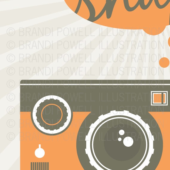 Retro Camera Print/Camera Poster: Oh Snap - Vintage Camera, Funny quote, Orange, Black, Grey - Choose Your Color 8 x 10