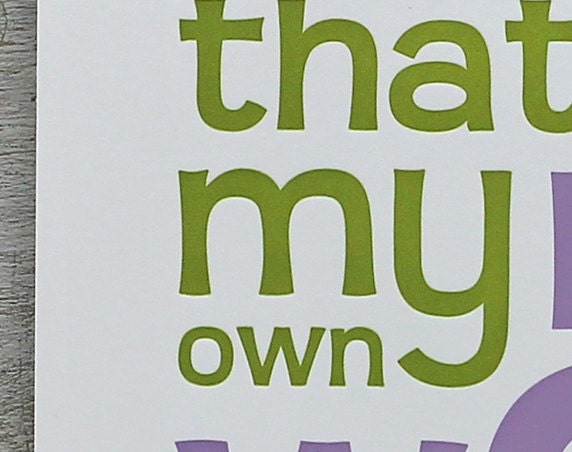 My Own World: Letterpress Nursery Decor - Typography Art Print, Wall Art, Purple Green (PEW3)