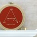 Awesome Typography Embroidery Hoop Art - Connect the Dots, Alphabet Puzzle, Geometric Screenprint - Red, Tan, Beige, Khaki (HAW1)
