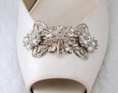 Victorian style Filigree w/ Rhinestone Crystal Clear Set of 2(1 pair)We Shoe Clips Weddings,Bridal Sparkly   w/ Gift box