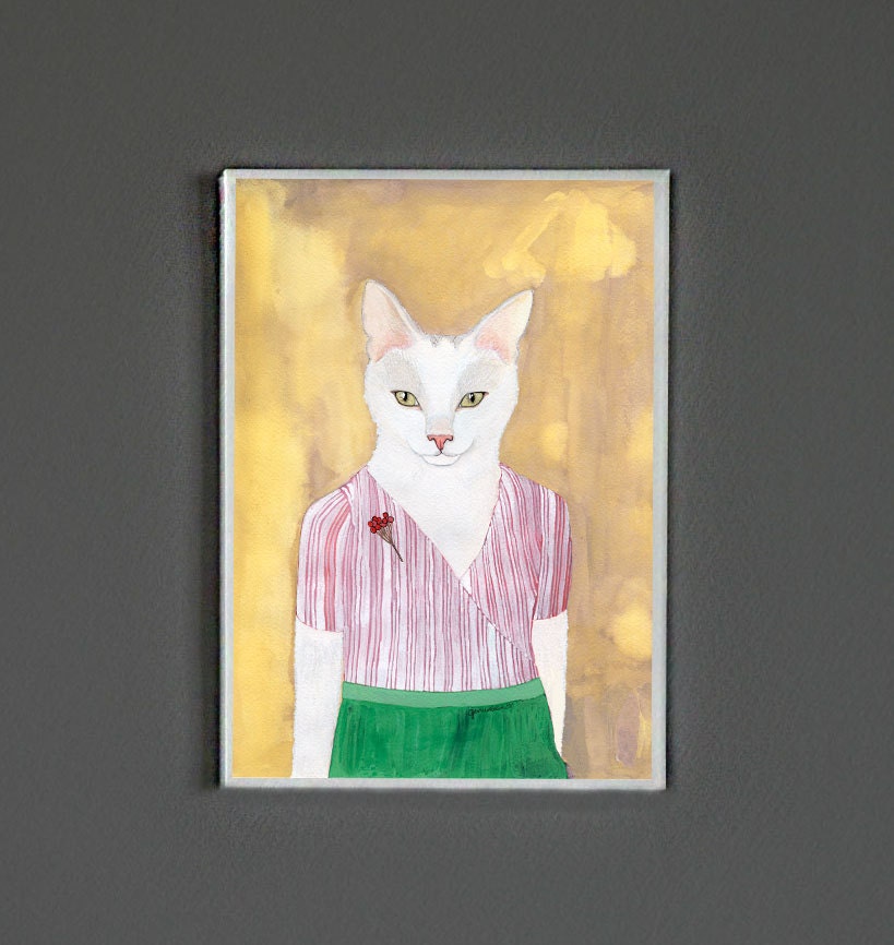 5x7 - Art Print - White Cat - Signed by Artist
