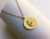 Shaina Necklace Hamsa Hand 18k Matte Gold Coin with Pacific Blue Opal Evil Eye on Chain