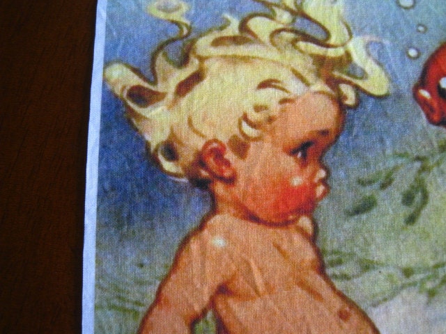 MB5  Merbaby Fabric Block Fairy Tale Mermaid Merboy Postcard Cotton Applique for Quilting 5 x 7