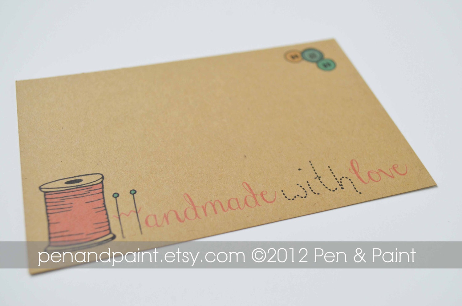 Set of 24 Handmade With Love Mini Cards, Sewing, Spool of Thread, Illustration, Quote, Notecards, Needle and Thread, 2.75 x 4.25 inches