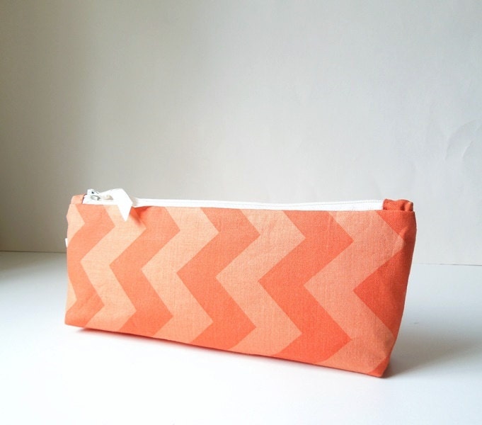 Orange Chevron Design Long Pencil Case Zipper Pouch